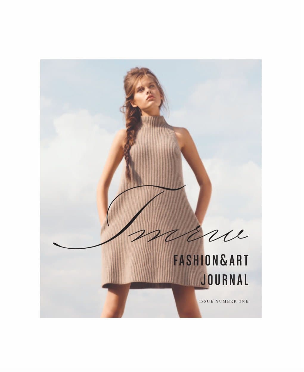 Tomorrow’s Journal issue 1 cover: a model in a tan dress against a pale sky