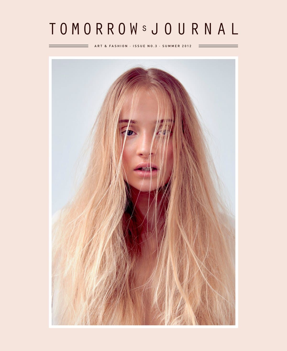 Tomorrow’s Journal issue 3 cover: close portrait of a blonde model on pale pink
