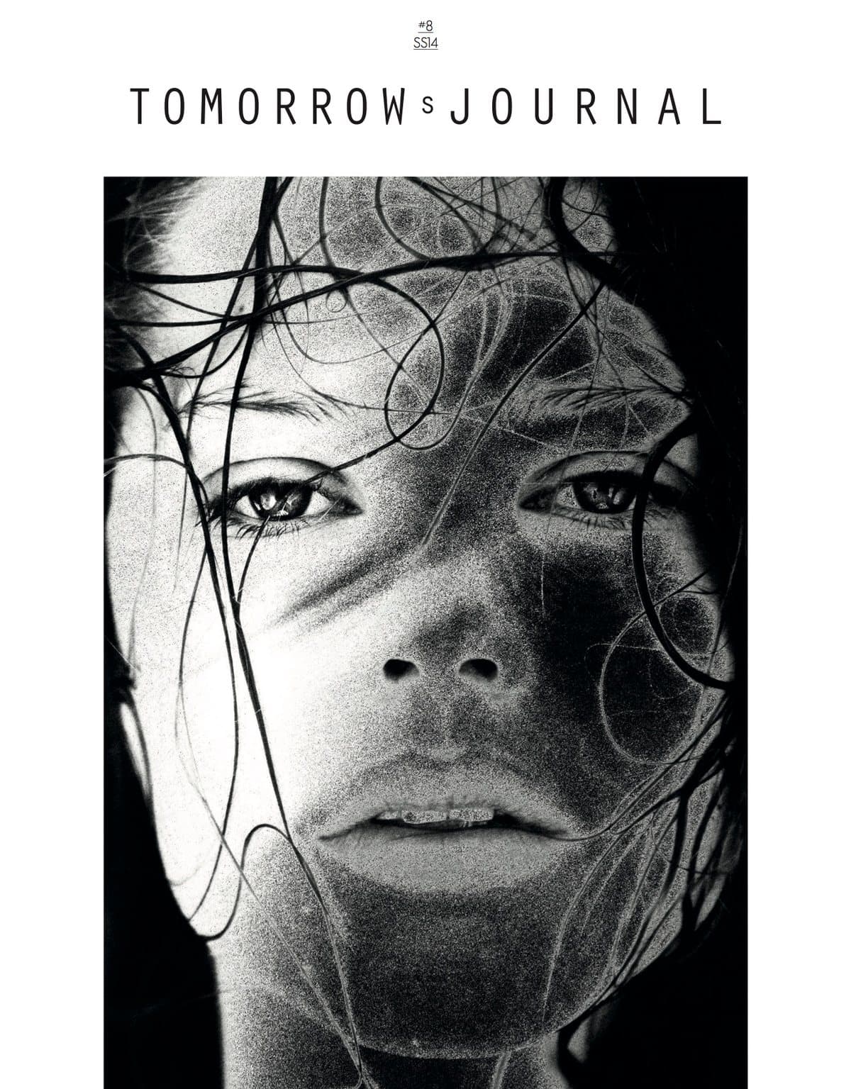 Tomorrow’s Journal issue 8 cover: a black-and-white face behind strands of hair