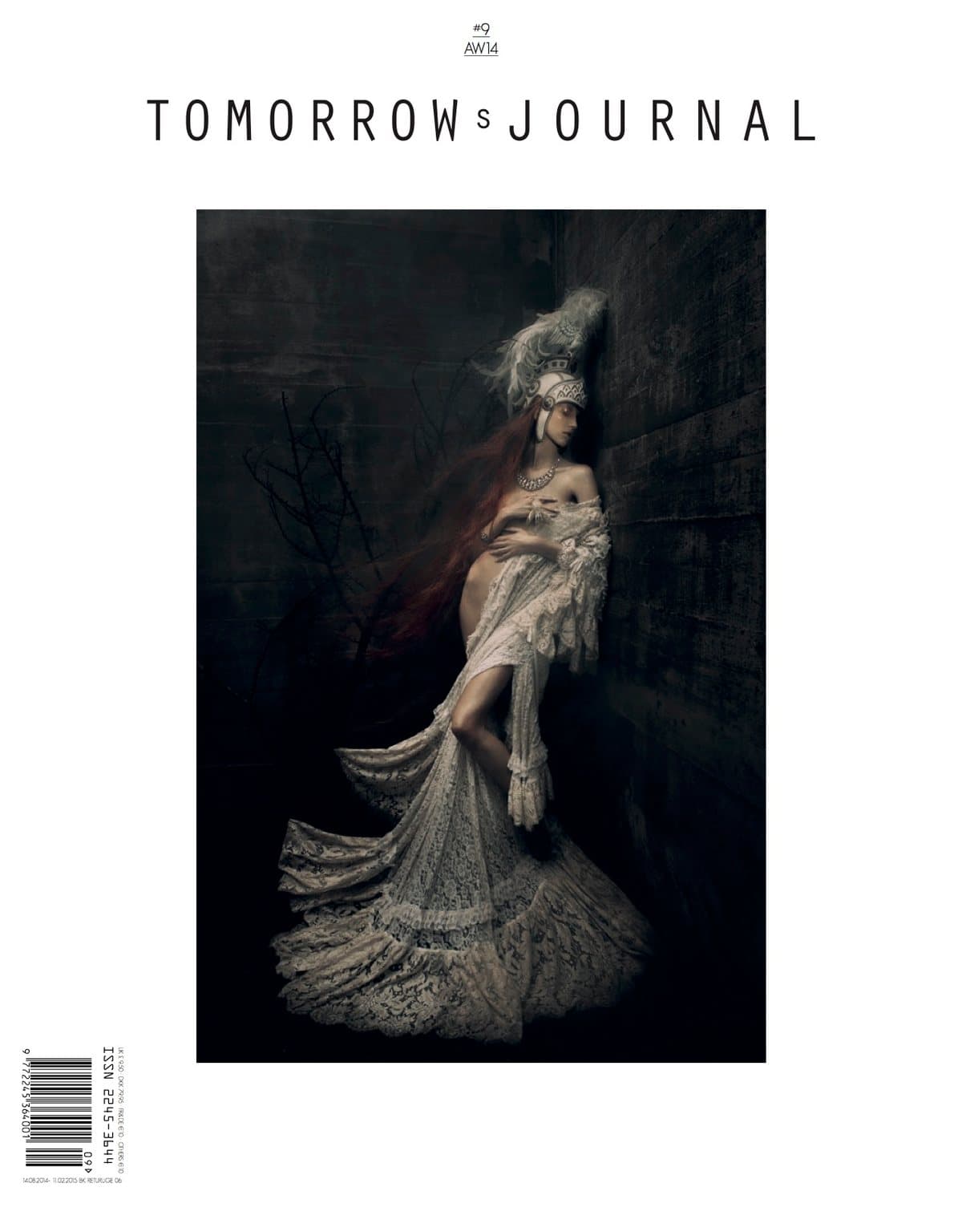 Tomorrow’s Journal issue 9 cover: a model in a dark gown in a dark room